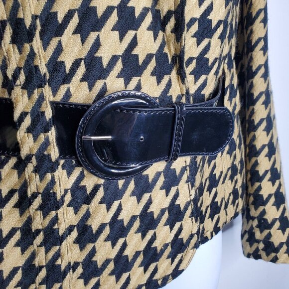 Scott Taylor Womens Vintage Camel Houndstooth Wide Belted Blazer Size S 80's - Picture 2 of 9